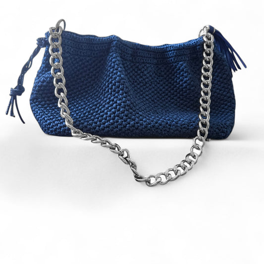 Dojina Blue Crotchet clutch bag