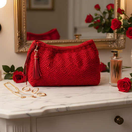 Dojina Red Crotchet clutch bag